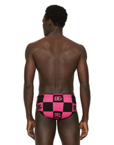Damier-print swim briefs with DG logo - | Dolce & Gabbana