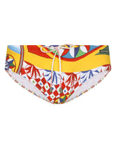 Carretto-print swim briefs with high-cut leg - | Dolce & Gabbana
