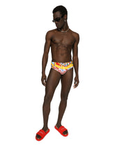 Carretto-print swim briefs with high-cut leg - | Dolce & Gabbana