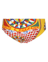 Carretto-print swim briefs with high-cut leg - | Dolce & Gabbana