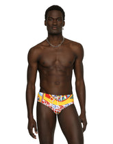 Carretto-print swim briefs with high-cut leg - | Dolce & Gabbana