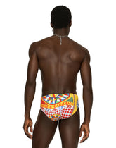 Carretto-print swim briefs with high-cut leg - | Dolce & Gabbana