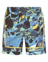 Mid-length swim trunks with marbled print - | Dolce & Gabbana
