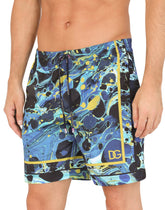 Mid-length swim trunks with marbled print - | Dolce & Gabbana