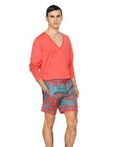 Mid-length swim trunks with coral print - | Dolce & Gabbana