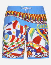 Mid-length swim trunks with Carretto print - | Dolce & Gabbana