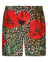 Mid-length swim trunks with poppy print - | Dolce & Gabbana
