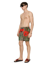 Mid-length swim trunks with poppy print - | Dolce & Gabbana