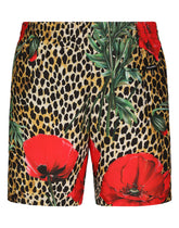 Mid-length swim trunks with poppy print - | Dolce & Gabbana