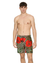 Mid-length swim trunks with poppy print - | Dolce & Gabbana