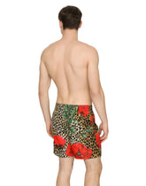 Mid-length swim trunks with poppy print - | Dolce & Gabbana