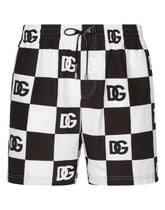 Damier-print mid-length swim trunks with DG logo - | Dolce & Gabbana