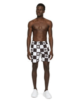 Damier-print mid-length swim trunks with DG logo - | Dolce & Gabbana