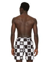 Damier-print mid-length swim trunks with DG logo - | Dolce & Gabbana
