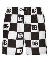 Damier-print mid-length swim trunks with DG logo - | Dolce & Gabbana