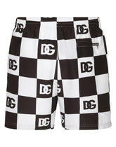 Damier-print mid-length swim trunks with DG logo - | Dolce & Gabbana
