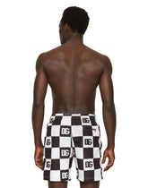 Damier-print mid-length swim trunks with DG logo - | Dolce & Gabbana