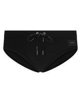 Swim briefs with high-cut leg and branded plate - | Dolce & Gabbana