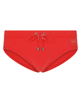 Swim briefs with high-cut leg and branded plate - | Dolce & Gabbana