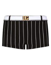 Striped-print high-legged swim trunks with DG logo belt - | Dolce & Gabbana