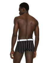 Striped-print high-legged swim trunks with DG logo belt - | Dolce & Gabbana