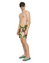 Mid-length swim shorts with rose print - | Dolce & Gabbana