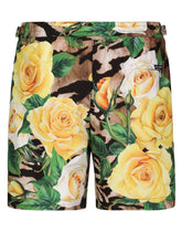 Mid-length swim shorts with rose print - | Dolce & Gabbana