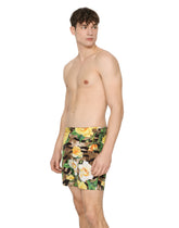 Mid-length swim shorts with rose print - | Dolce & Gabbana