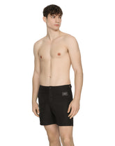 Mid-length swim shorts with branded plate - | Dolce & Gabbana