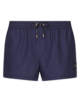 Short swim trunks with branded plate - | Dolce & Gabbana