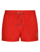 Short swim trunks with branded plate - | Dolce & Gabbana