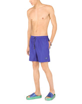 Mid-length swim trunks with branded plate - | Dolce & Gabbana