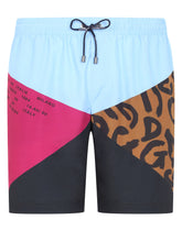 Mid-length nylon patchwork swim trunks with print - | Dolce & Gabbana