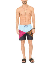 Mid-length nylon patchwork swim trunks with print - | Dolce & Gabbana