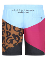 Mid-length nylon patchwork swim trunks with print - | Dolce & Gabbana
