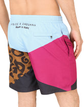 Mid-length nylon patchwork swim trunks with print - | Dolce & Gabbana