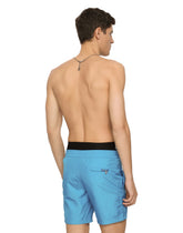 Mid-length swim trunks with metal DG logo - | Dolce & Gabbana