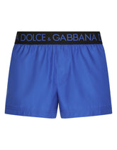 Short swim trunks with branded stretch waistband - | Dolce & Gabbana