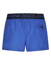 Short swim trunks with branded stretch waistband - | Dolce & Gabbana
