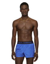 Short swim trunks with branded stretch waistband - | Dolce & Gabbana