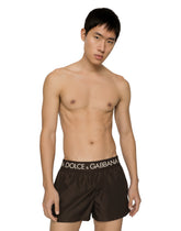 Short swim trunks with branded stretch waistband - | Dolce & Gabbana