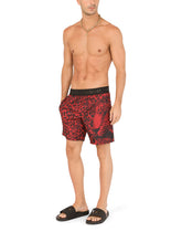 Mid-length swim trunks with leopard print - | Dolce & Gabbana