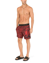 Mid-length swim trunks with leopard print - | Dolce & Gabbana