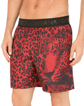 Mid-length swim trunks with leopard print - | Dolce & Gabbana