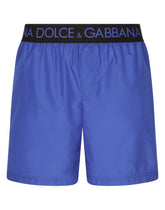 Mid-length swim trunks with branded stretch waistband - | Dolce & Gabbana