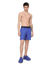 Mid-length swim trunks with branded stretch waistband - | Dolce & Gabbana