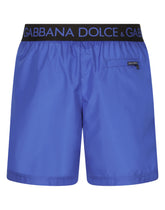 Mid-length swim trunks with branded stretch waistband - | Dolce & Gabbana