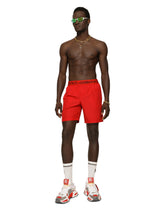 Mid-length swim trunks with branded stretch waistband - | Dolce & Gabbana