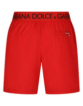 Mid-length swim trunks with branded stretch waistband - | Dolce & Gabbana
