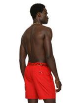 Mid-length swim trunks with branded stretch waistband - | Dolce & Gabbana